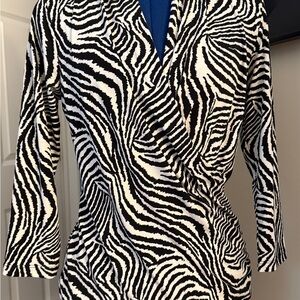 Chaus Black and White Blouse with Bold Zebra Print